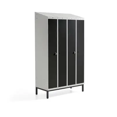 Šatní skříňka CLASSIC COMBO, 2 sekce, 4 boxy, 2100x1200x550 mm, nohy, černé dveře