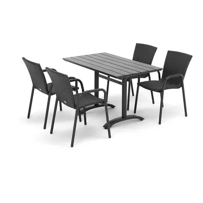 Set zahradního nábytku Vienna + Piazza, 1 stůl 1200x700 mm a 4 ratanové židle s područkami