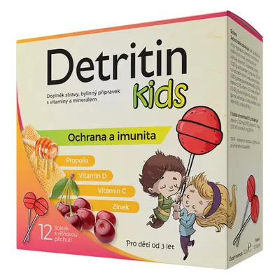 Detritin Kids lízátka na imunitu višeň 12ks