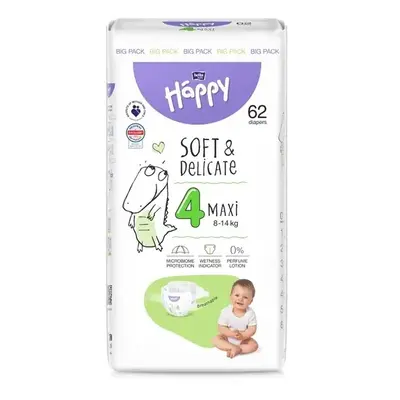 Happy Soft&Delicate 4 dětské pleny 8-14kg 62ks