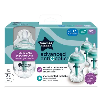 Tommee Tippee ADVANCED ANTI-COLIC Samosterilizační kojenecká lahev, pomalý průtok 260ml, 0m+, 3k