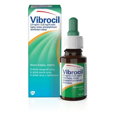 VIBROCIL 2,5MG/ML+0,25MG/ML nosní kapky při léčbě rýmy 15ml