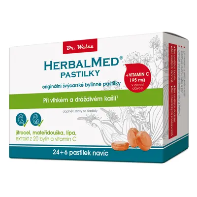 HerbalMed pastylky Dr.Weiss Jitrocel + mateřídouška + lípa + vitamin C 24+6