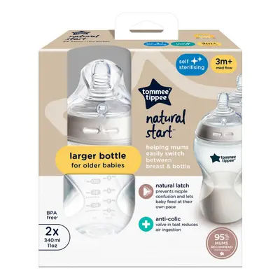 Tommee Tippee Natural Start Samosterilizační Kojenecká Lahev Střední Průtok 340 ml 3m+, 2 ks 34