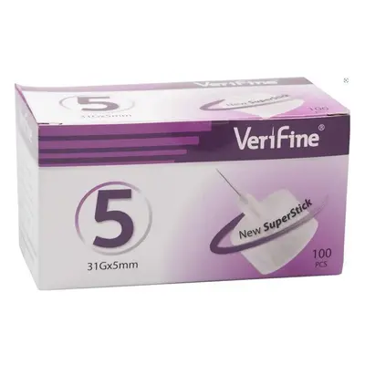 INZULÍNOVÉ JEHLY VERIFINE PRO VŠECHNA INZULÍNOVÁ PERA, 31G X 5 MM, 100 KS