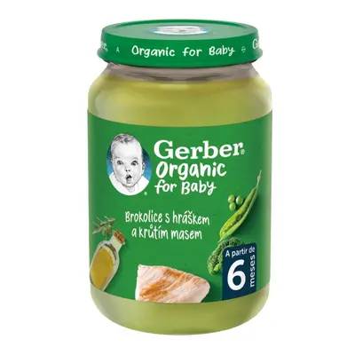 Gerber Brokolice hrášek krůtí maso BIO 190g 6M+