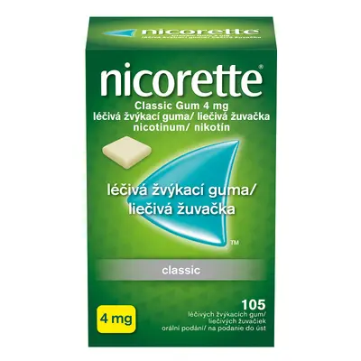 NICORETTE CLASSIC GUM 4MG léčivé žvýkačky 105