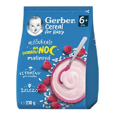 Gerber Cereal Mléčná kaše na dobrou noc malinová 230g 6M