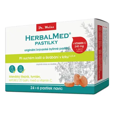 HerbalMed pastilky Dr.Weiss Islandský lišejník + tymián + med + vitamin C 24+6