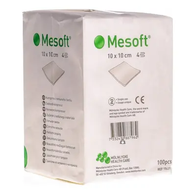 MESOFT 10X10CM, 100 KS, NESTERILNÍ KOMPRESY Z NETKANÉ TEX