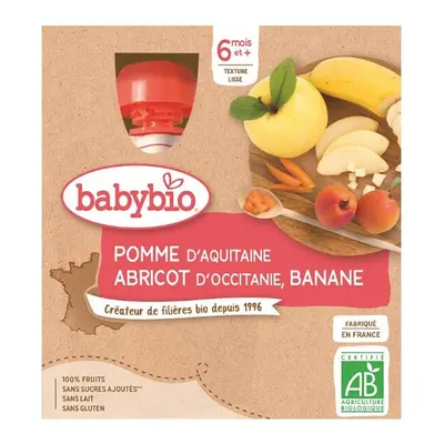 BABYBIO jablko-meruňka-banán 6m+ 4x90g