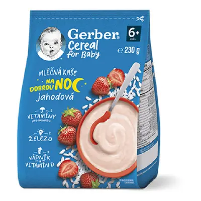 Gerber Cereal Mléčná kaše na dobrou noc jahodová 230g 6M