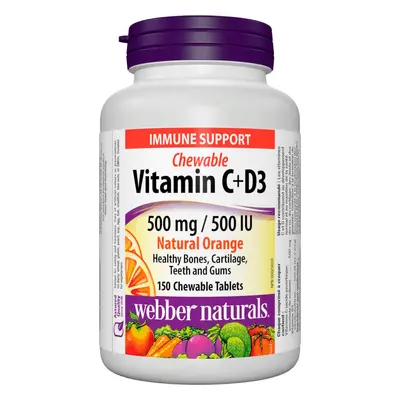 Webber Naturals Vitamin C+D3 500 mg/500 IU 200 tbl Natural Orange