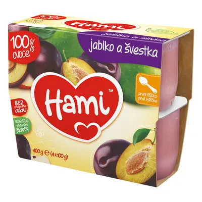 Hami 100% ovoce jablko a švestka 4x100g 4M+