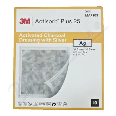 Actisorb Plus 25 krytí s aktivním uhlím a stříbrem 10.5x10.5cm 10ks