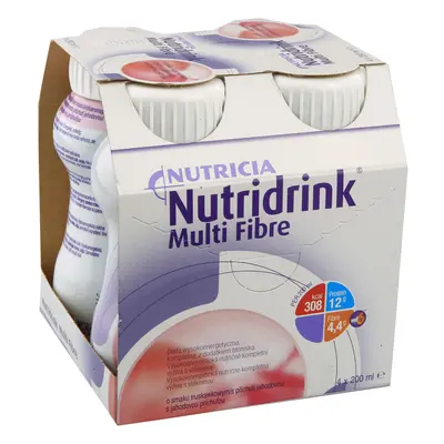 NUTRIDRINK MULTI FIBRE S PŘÍCHUTÍ JAHODOVOU POR SOL 4X200ML