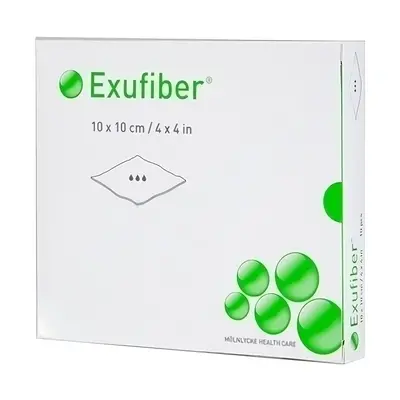 EXUFIBER 10X10 CM, 10KS, VYSOCE ABSORPČNÍ KRYTÍ Z HYDROVLÁK