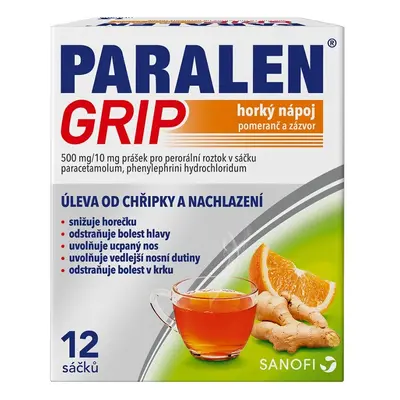 PARALEN GRIP HORKÝ NÁPOJ POMERANČ A ZÁZVOR 500MG/10MG POR PLV SOL SCC 12