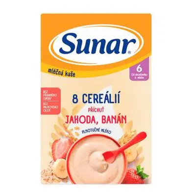 Sunar Mléčná kaše 8 cereálií jahoda/banán 6m+ 210g