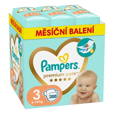 PAMPERS Premium Care plenky velikost 3 Midi 6-10kg měsíční balení 200ks