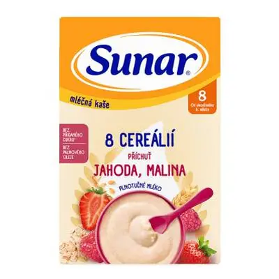 Sunar Mléčná kaše 8 cereál. jahoda/malina 8m+ 210g