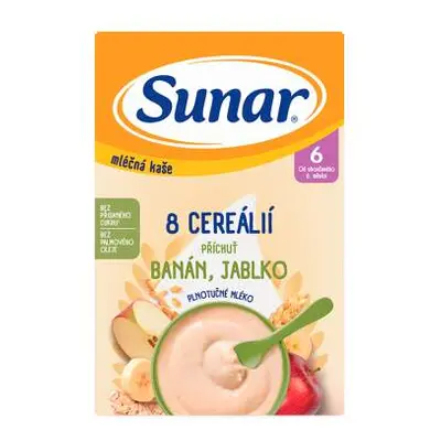 Sunar Mléčná kaše 8 cereálií banán/jablko 6m+ 210g