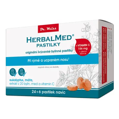 HerbalMed pastilky Dr.Weiss Eukalyptus + máta + vitamin C 24+6