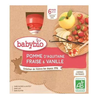 BABYBIO jablko-jahody-vanilka 6m+ 4x90g