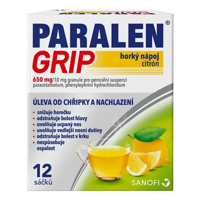 PARALEN GRIP HORKÝ NÁPOJ CITRÓN 650MG/10MG POR GRA SUS 12