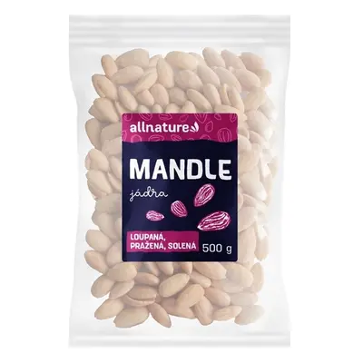 Allnature Mandle jádra loupaná pražená solená 500g