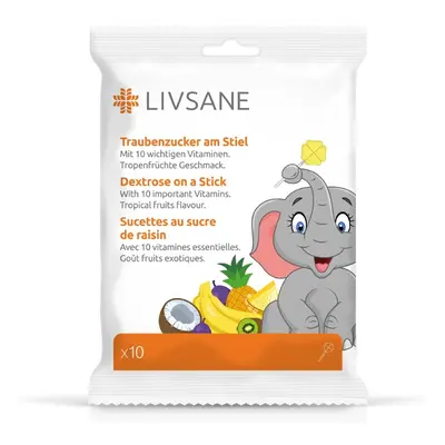 LIVSANE Lízátka Hroznový cukr s 10 vitaminy tropické ovoce 10ks