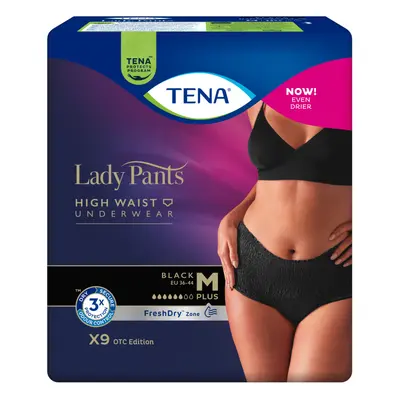 TENA LADY PANTS PLUS BLACK M KALHOTKY ABSORPČNÍ NATAHOVACÍ,BOKY 75-100CM,1010ML