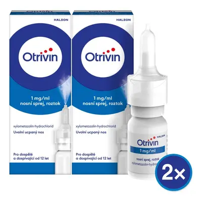 Otrivin 1mg/ml nosní sprej při léčbě ucpaného nosu 10ml - balení 2 ks