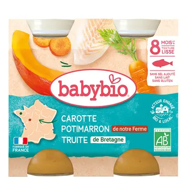 BABYBIO mrkev-dýně-pstruh 8m+ 2x200g