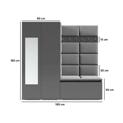 Eka Předsíňová stěna s čalouněnými panely Trinity 8 - Grafit / Světlá modrá 2322