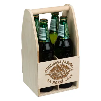 FK Dřevěný nosič na pivo STREJDOVA ZÁSOBA NA HORŠÍ ČASY - 30x16x16 cm, Přírodní