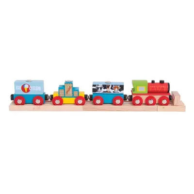 Bigjigs Rail Dřevěný vlak se zbožím + 3 koleje