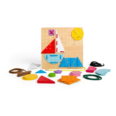 Bigjigs Toys Dřevěná šněrovací hra - Geometrické tvary