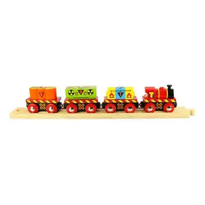 Bigjigs Rail Dřevěný vláček s nebezpečným nákladem + 2 koleje