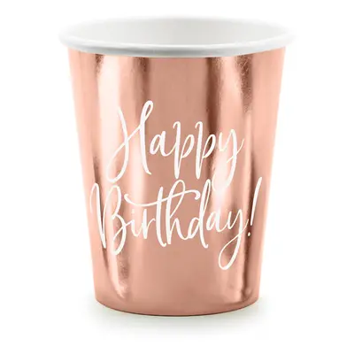 PCo Papírové kelímky - motiv Happy Birthday, rose gold 260 ml, 6ks