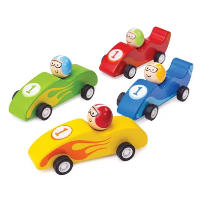 Bigjigs Toys Barevné dřevěné závodní auto 1ks