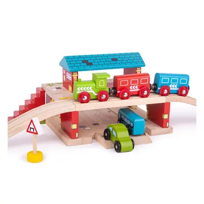 Bigjigs Rail Dřevěné nádraží nad cestou