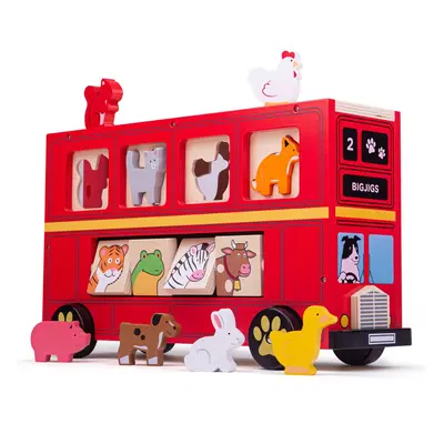 Bigjigs Toys Dřevěný autobus se zvířátky