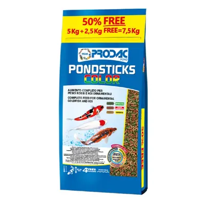 Základní krmivo pro okrasné rybičky Prodac Pondsticks Color 5kg + 50% free