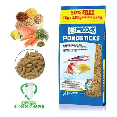 Krmivo pro středně velké a velké okrasné ryby Prodac Pondsticks 5kg + 50% free