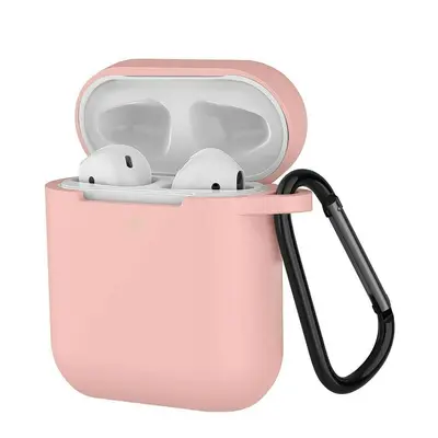 Silikonové pouzdro pro Airpods 1 a 2 s karabinou - Růžová