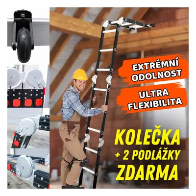 Multifunkční hliníkový žebřík 4x4 473 cm NVLG-44 BLACK PREMIUM + kolečka + podlážka