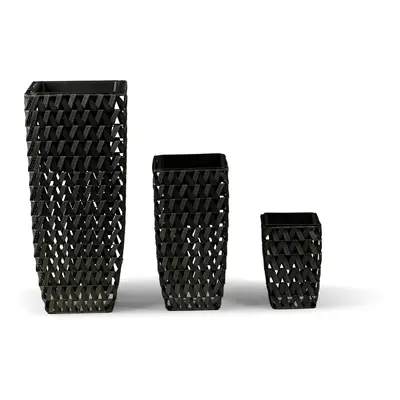 Trio květináčů Elegance Black, 3ks, umělý ratan