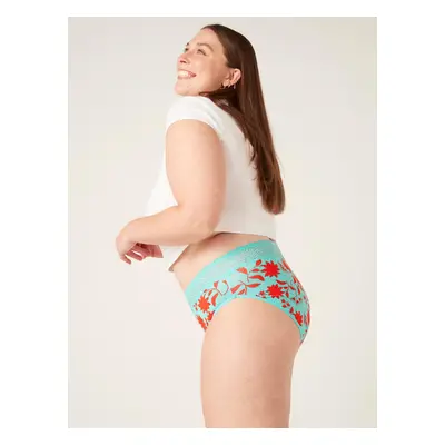 Menstruační kalhotky Modibodi Sensual Hi-Waist Bikini Maxi Wildflower Aqua - VYBALENÉ (MODI4042W