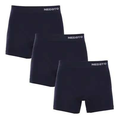 3PACK pánské boxerky Nedeto bezešvé bambusové modré (3NDTB002S)